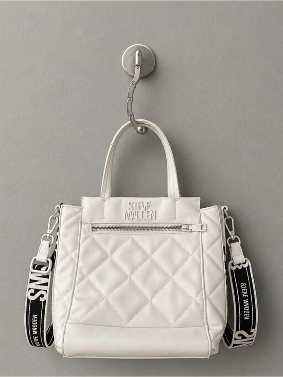 Steve Madden Handbags - Steve Madden Cream Quilted Tote with Logo and removable cross body strap